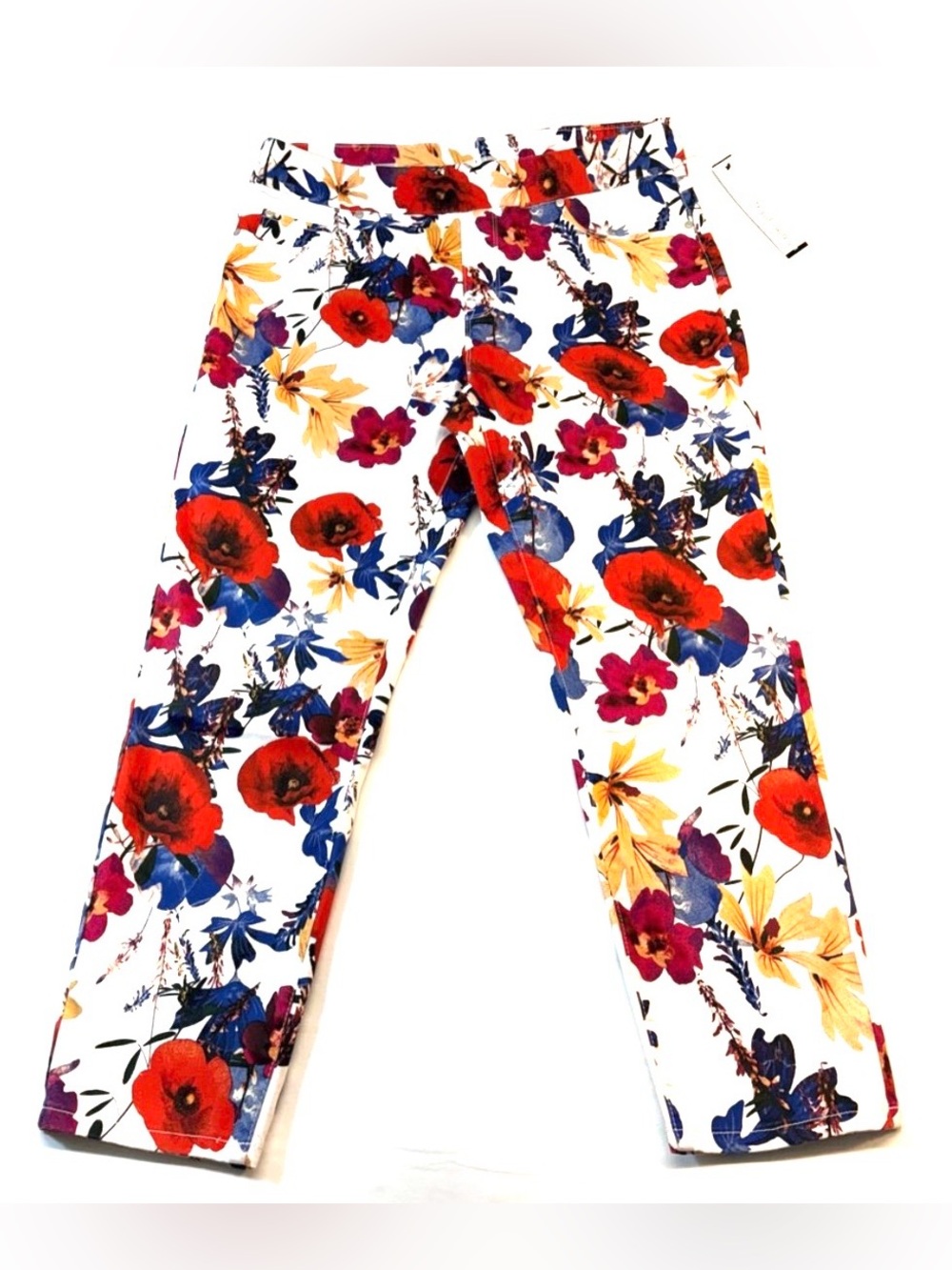 NWT Tribal Floral Pull-On Ankle Denim Jeggings - Hot Coral Size 16